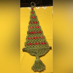Vintage Handmade Macrame Christmas Tree Wall Hanging